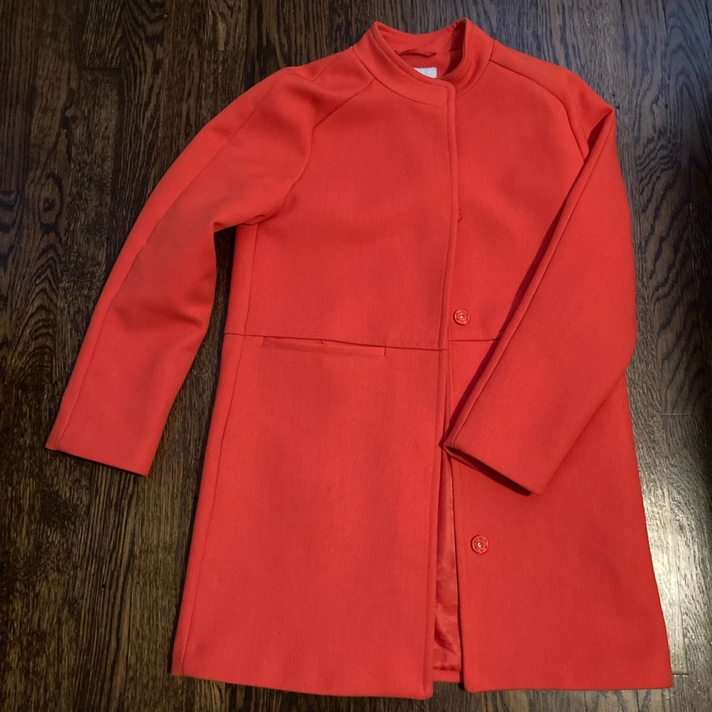 H&M Vibrant Orange-Red Coat Snap Front Short Collar Size 6